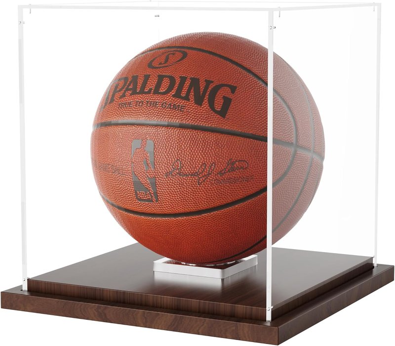 Basketball Display Case - Clear Acrylic Box with Removable Holder for Autographed Balls | Wood Base, Sports Memorabilia