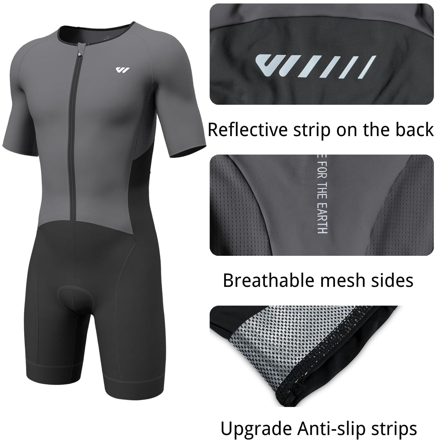 Lo.gas Men's Triathlon Suits,High Elasticity Breathable Quick-Drying Trisuit Race‌ Skinsuits Cycling Swimskin Bike Swim Run Gray XX-Large