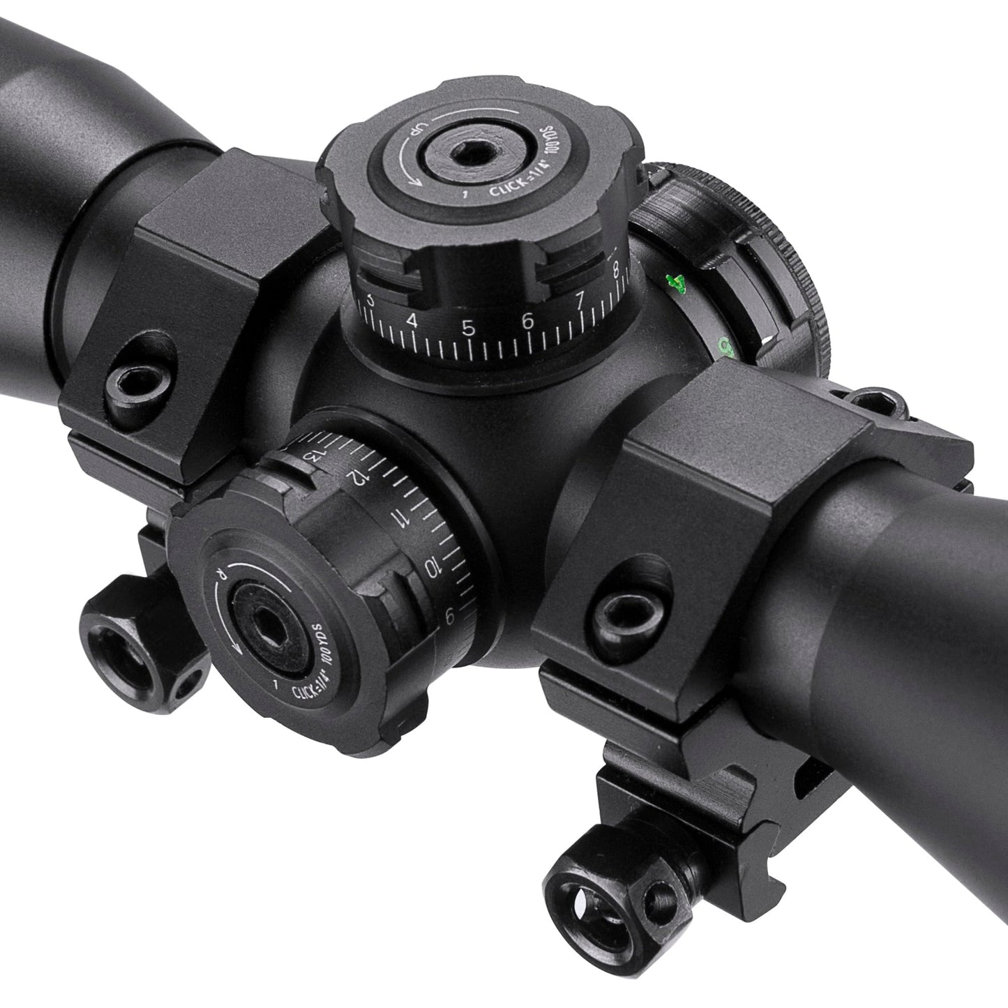 Barska Compact 4x32 Rifle Scope with Red/Green Illuminated Mil-Dot Reticle – Side Rheostat, Sunshade, Flip-Up Caps, External Turrets, Waterproof/Fogproof