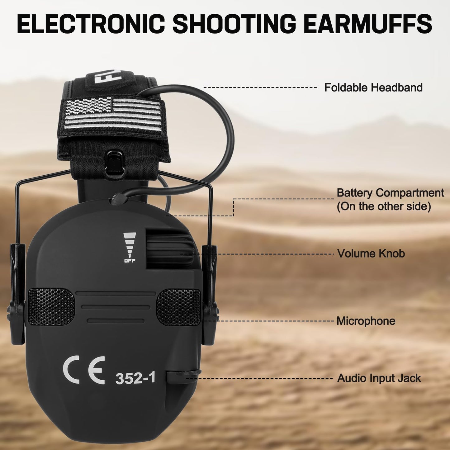 Electronic Ear Protection for Shooting with 5X Sound Amplification, Active Ear Protection for Gun Range, Gun Range Hearing Protection Muffs, NRR 26dB Noise Reduction Headphones for Hunting/Shooting