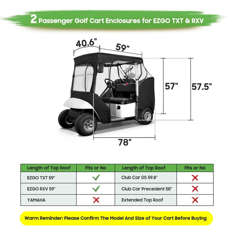 10L0L Golf Cart Weather Enclosure for EZGO TXT & RXV, 2 Passenger Waterproof Portable Drivable Golf Cart Storage Cover,Travel 4-Sided Driving Enclosure (Black/Transparent)