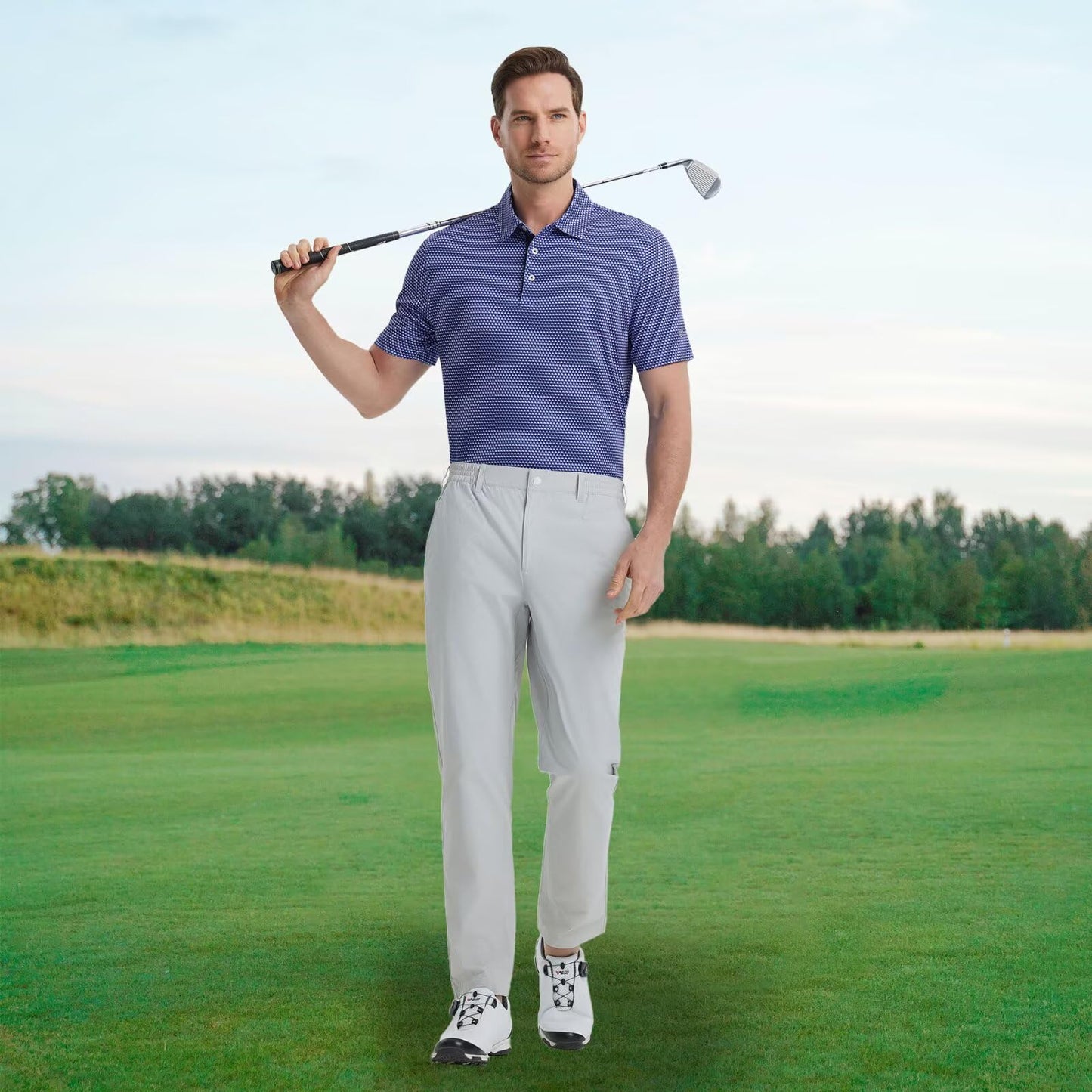 M MAELREG Mens Golf Shirt Short Sleeve Dry Fit Print Moisture Wicking Performance Patterns Collared Polo Shirt