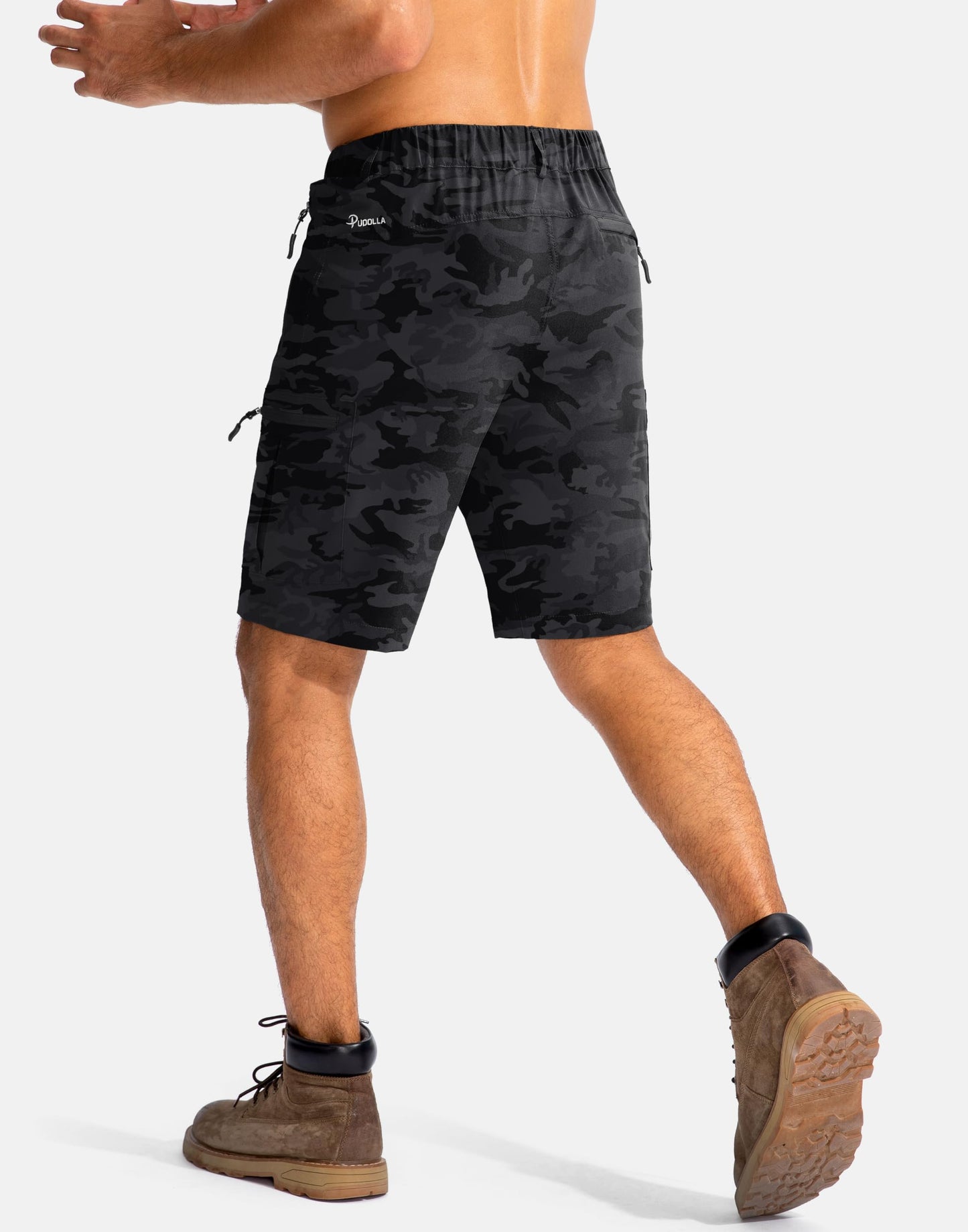 Pudolla Men's Hiking Cargo Shorts 9" Lightweight Outdoor Work Shorts for Men Travel Golf Camping Casual with 5 Zipper Pockets(Black Camo 3X-Large)