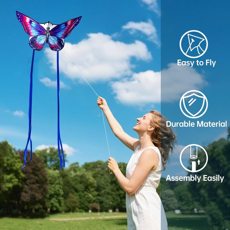 Butterfly Kites - Easy to Fly Large Single Line Kite for Kids & Adults | 55" x 28" Beach Kite with 300ft String Handle