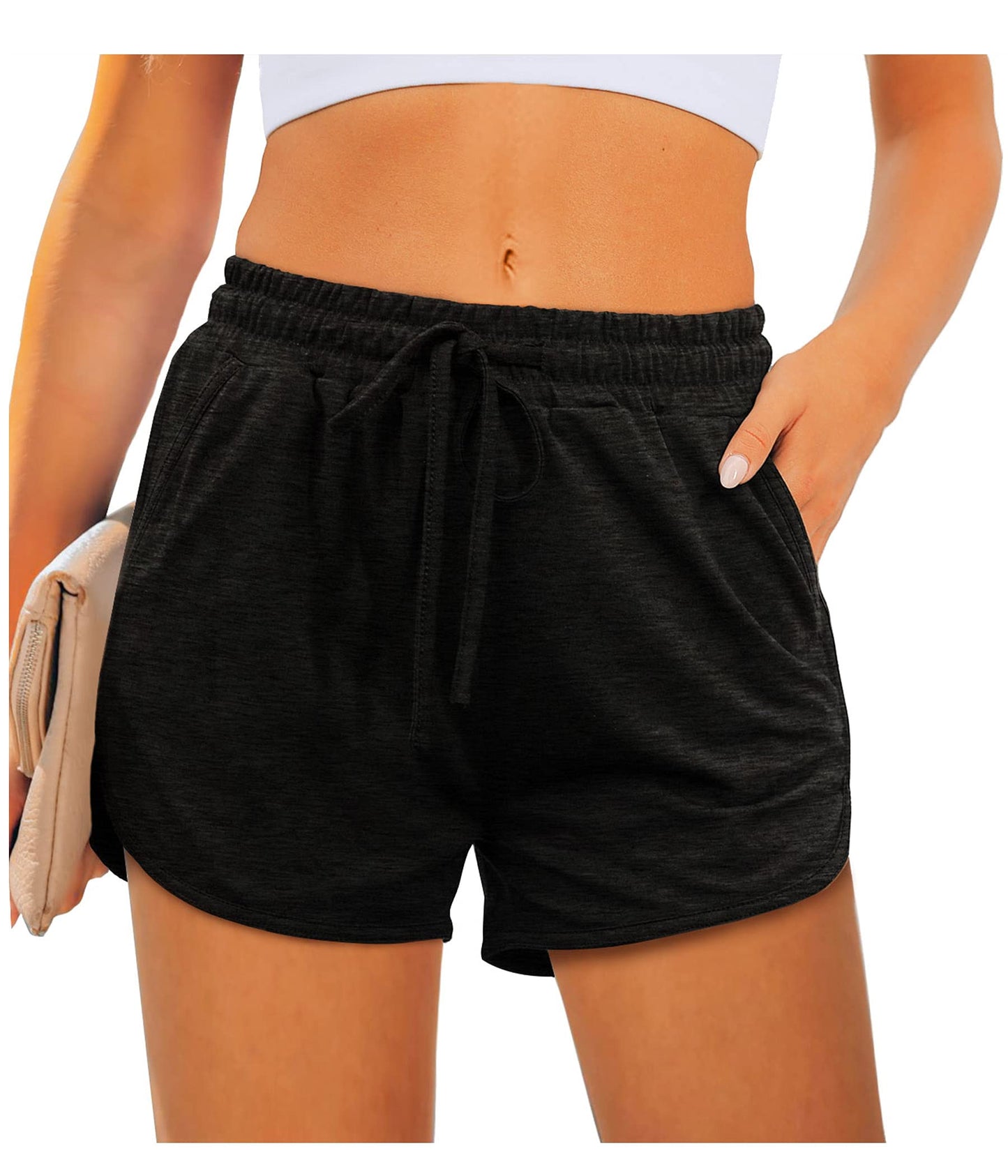Aloodor Womens Running Shorts Casual Dolphin Shorts with Pockets Lounge Beach Shorts Black XL