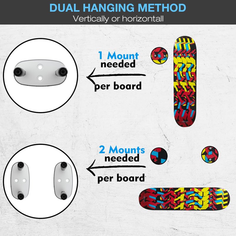 ezbnb 8 Packs Skateboard Deck Display Wall Mount, Aluminum Skate Deck Display Wall Mount with Two Screw Holes for Display Skateboard Deck Storage Horizontal and Floats Vertically - Silver