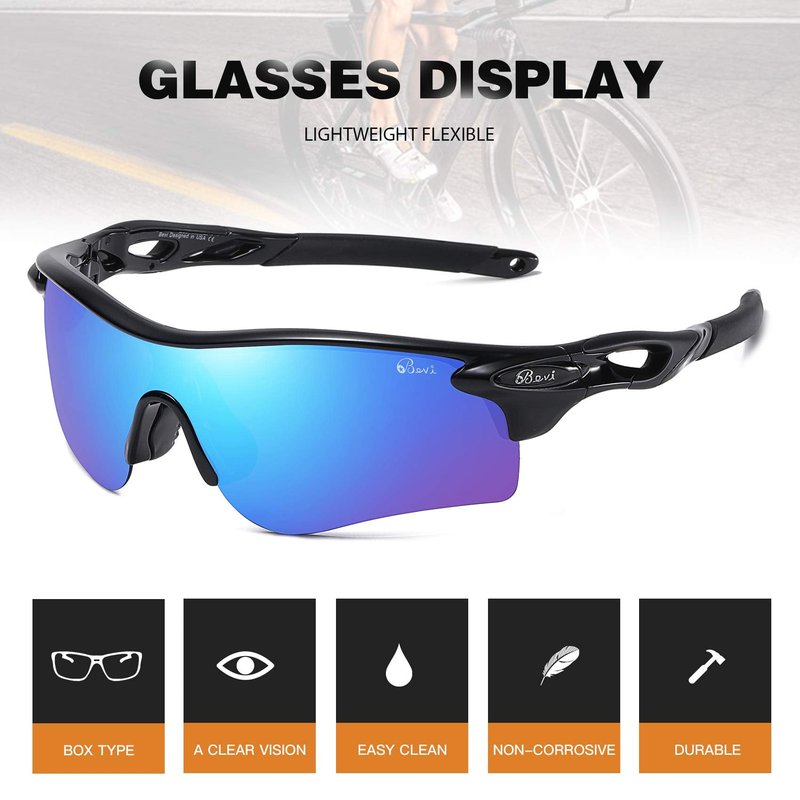 Bevi Polarized Sports Sunglasses for Men Women Baseball Running Cycling Golf Tr90 Durable and Ultralight Frame 2735C7
