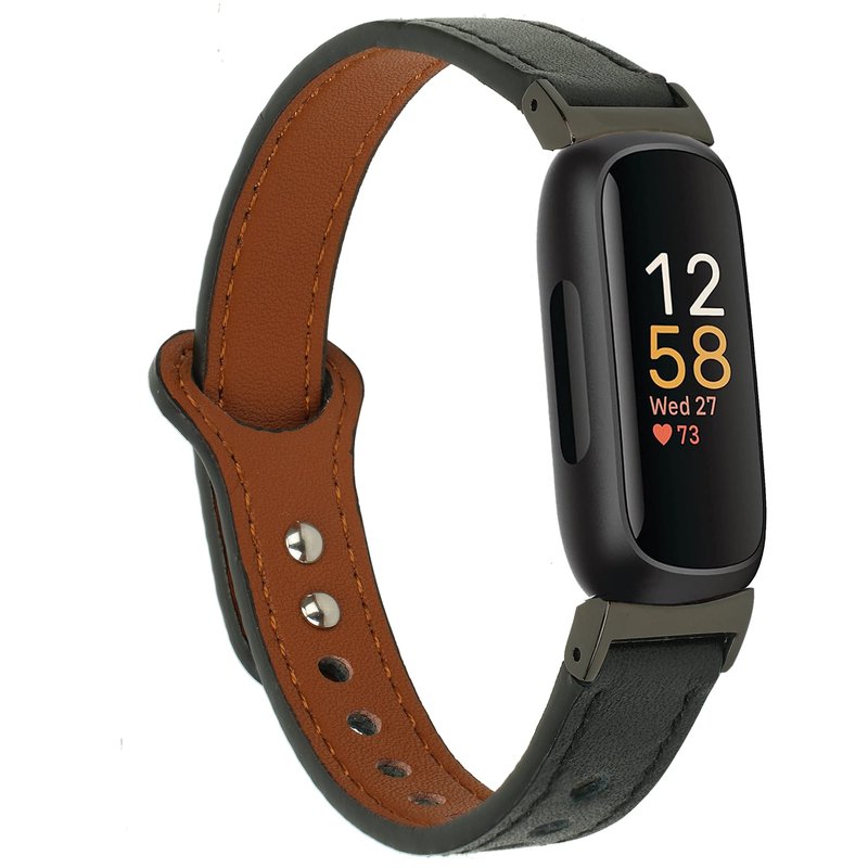 LAREDTREE Leather Bands Compatible with Fitbit Inspire 3 Wristbands for Women Men, Waterproof Strap Genuine Leather Replacement Wristband for Inspire 3 Smartwatch (Black)