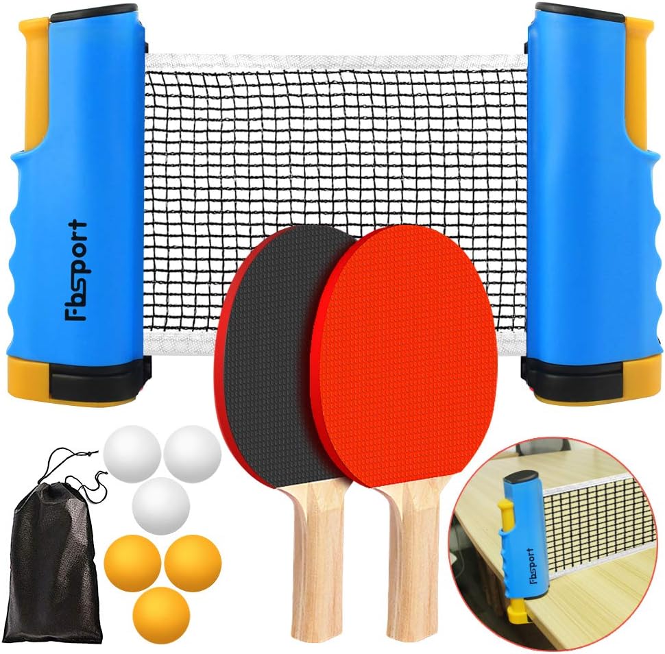 Ping Pong Paddle Set - Portable Table Tennis Set with Retractable Net, Rackets, Balls & Carry Bag | Indoor/Outdoor Games
