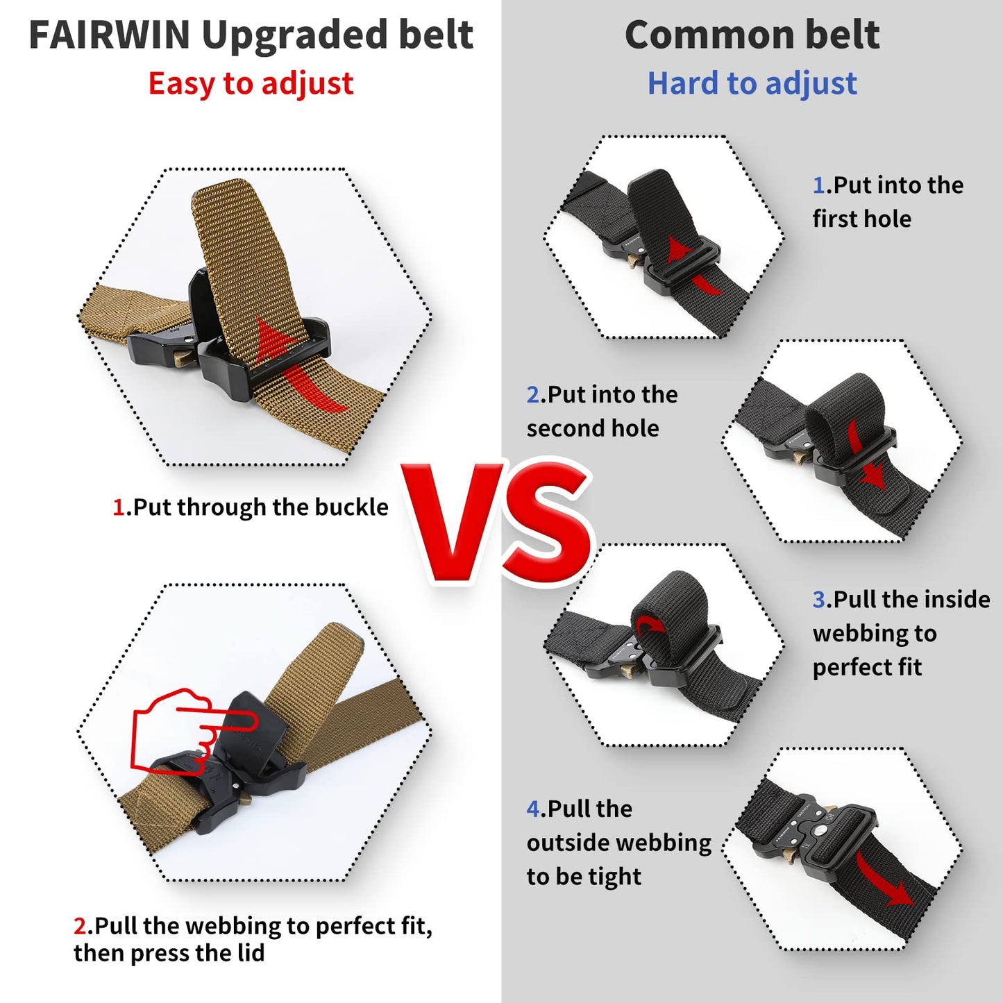 FAIRWIN Tactical Belt for Men, 1.5 Inch Tactical Belts for Men, Casual Men's Belt, Nylon Web Work Belt with Heavy Duty Buckle(Black, L)