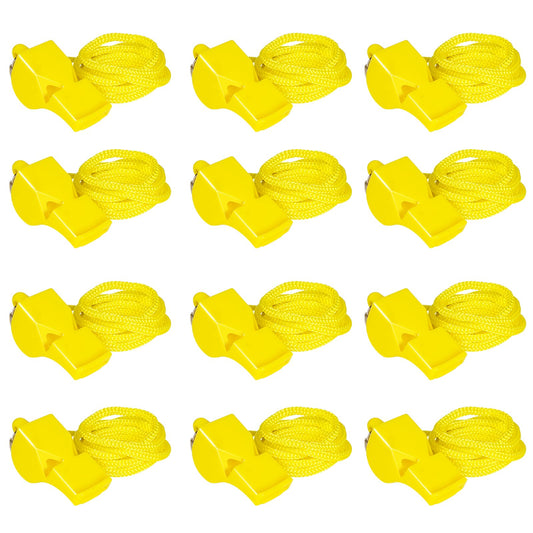 LIANGYUNZE Whistle, 12 Pcs Yellow Professional Sport Whistle Set with Lanyard - Loud Pea-Less Whistle for Coaches, Referees, Lifeguards and Police