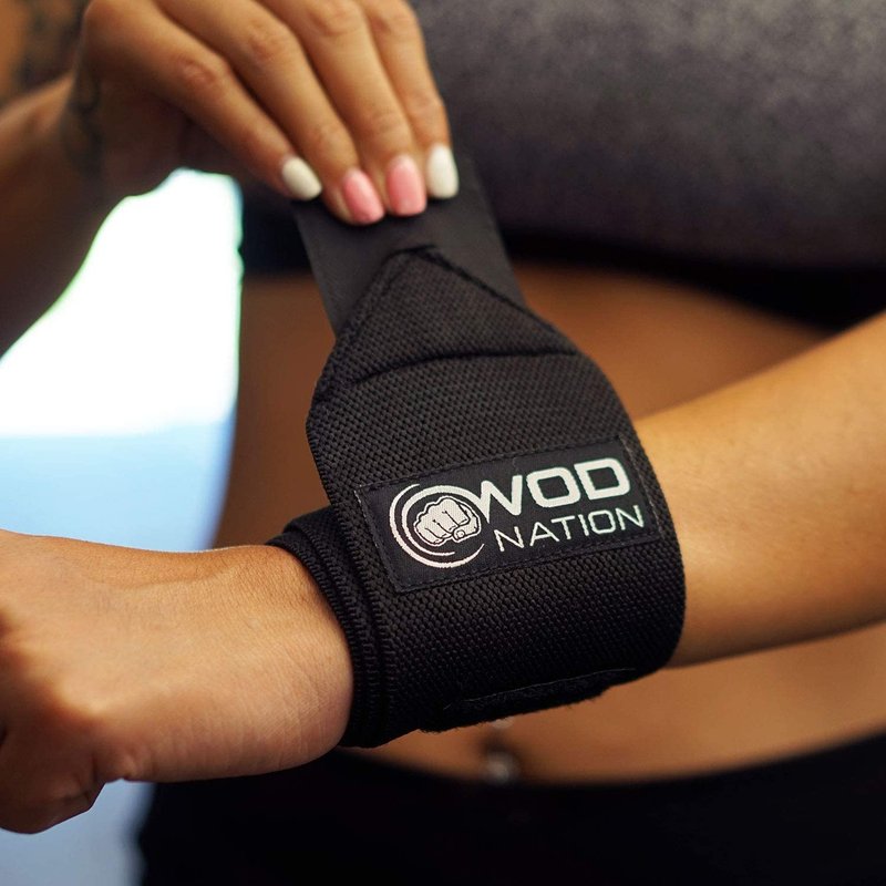 WOD Nation Wrist Wraps - Adjustable Thumb Loop for Gym Wrist Wraps - Secure Hook-and-Loop Closure for Lifting Straps - Powerlifting & Strength Training Support - 12 Inch, Black