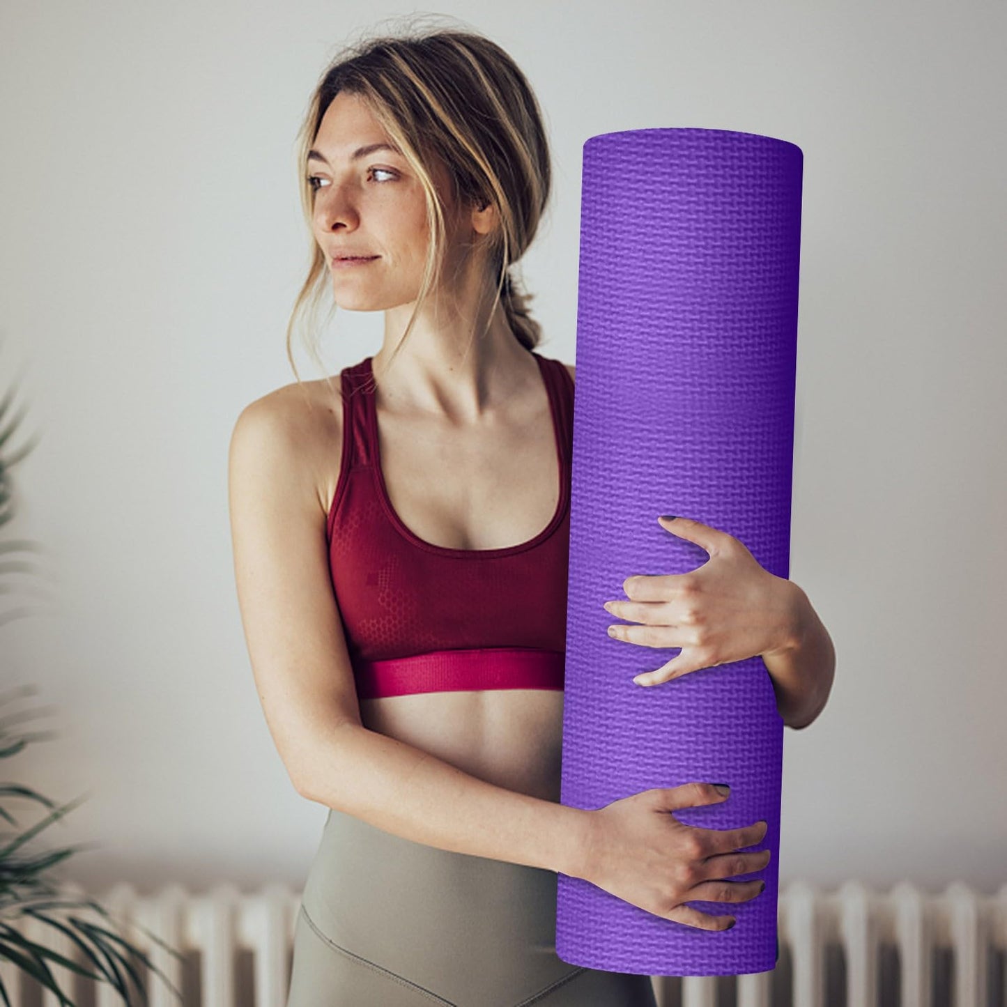 generic Pink Yoga Mat 5mm Thick Anti-Tear High Density Non Slip Exercise Mat with Carrying Strap Hot Yoga Mat for Fitness, Pilates, Stretching, Home Yoga, Gym, Floor, Workouts, 68 X 23 Inch, Purple