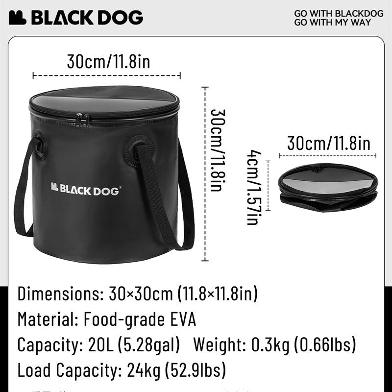 Blackdog 5 Gallon Camping Folding Bucket with Water Outlet & Lid, 20L Lightweight Folable Water Container with Handle, Water Storage Wash Basin for Travelling, Camping, Hiking, Fishing