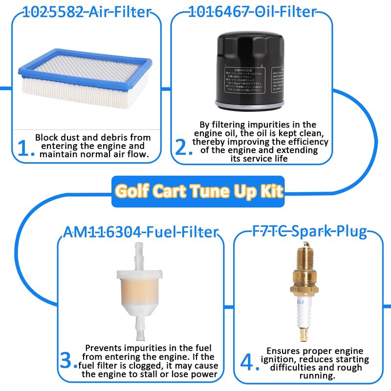 Podoy Club Car Tune Up Kit with Air Oil Fuel Filter Spark Plug for Compatible with 1992-2004 Golf Cart DS Gas