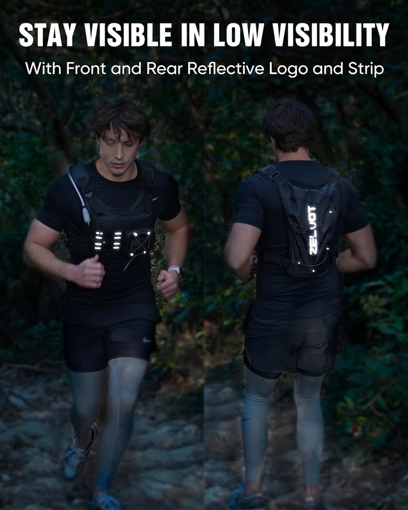 Zelvot Running Vest with 2L Water Bladder, Hydration Backpack, U.S. Design Patent, Lightweight Hydration Pack with Gear Holder, Reflective Chest Pack for Men Women for Marathon (Black, M/L)