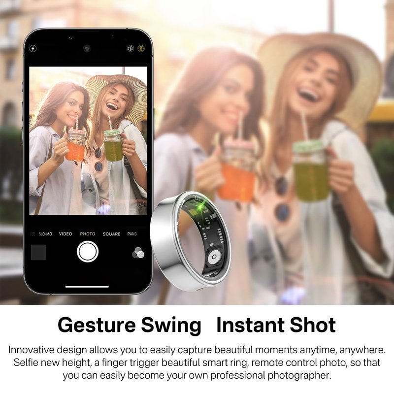 Tulbeys Smart Ring for Men & Women - 5ATM Waterproof, Health & Fitness Tracker, Heart Rate Monitor, Hand Gesture Brush Tiktok, Titanium Alloy Smart Rings for iOS/Android(Gold #11)