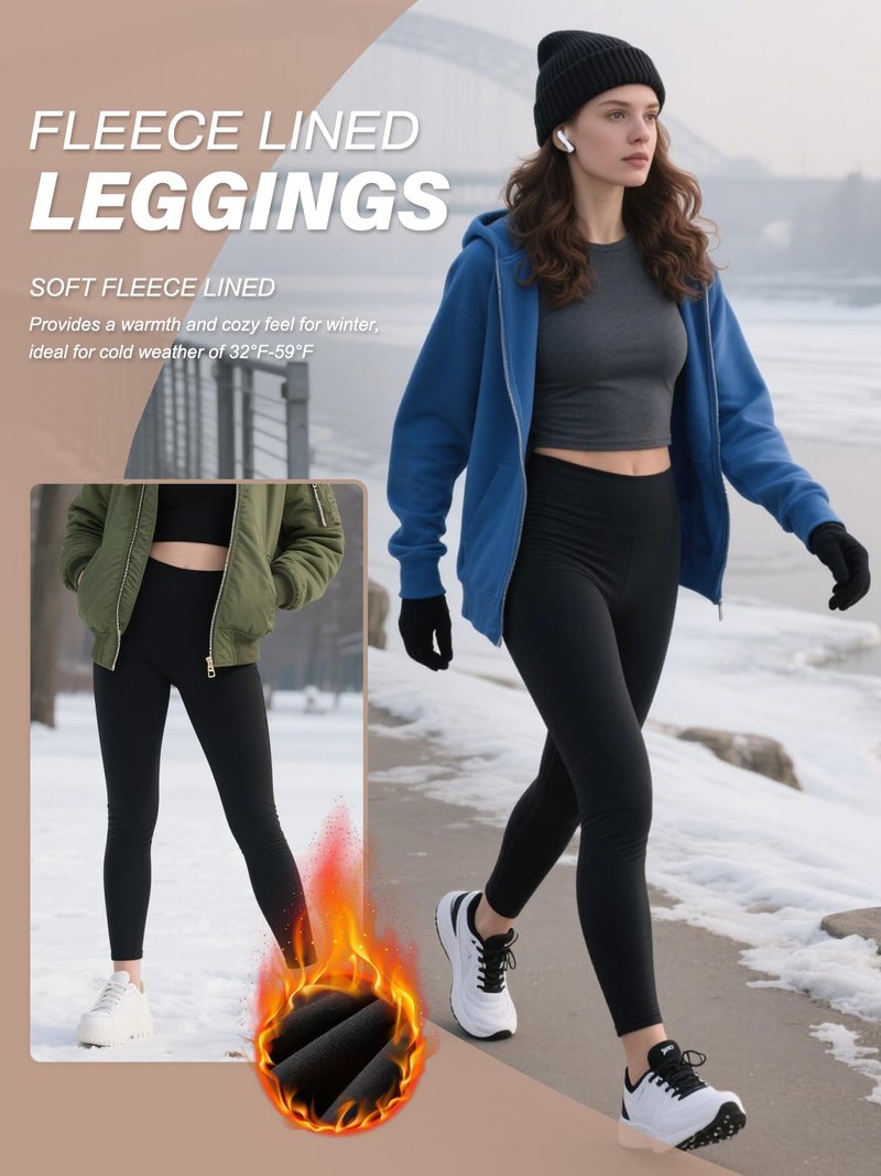 ATTIQOZI 4 Pack Women's Fleece Lined Leggings, High Waisted Thermal Leggings for Women Winter Warm Workout Yoga Pants Cold Weather Black/Dark Gray/Black/Dark Green M