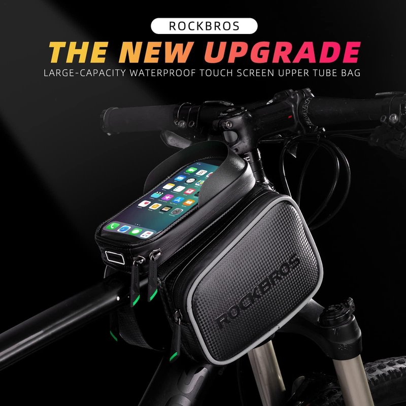 ROCKBROS Bike Phone Bag, Waterproof Large-Capacity Handlebar & Top Tube Phone Pouch for Cycling, Fits Smartphones Up to 6.2 Inches, Storage Case for Road & Mountain Bikes