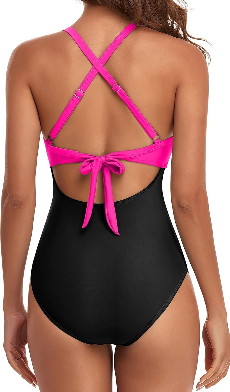 Eomenie Women's High Waisted One Piece Swimsuit - Tummy Control Cutout Design, Wrap Tie Back