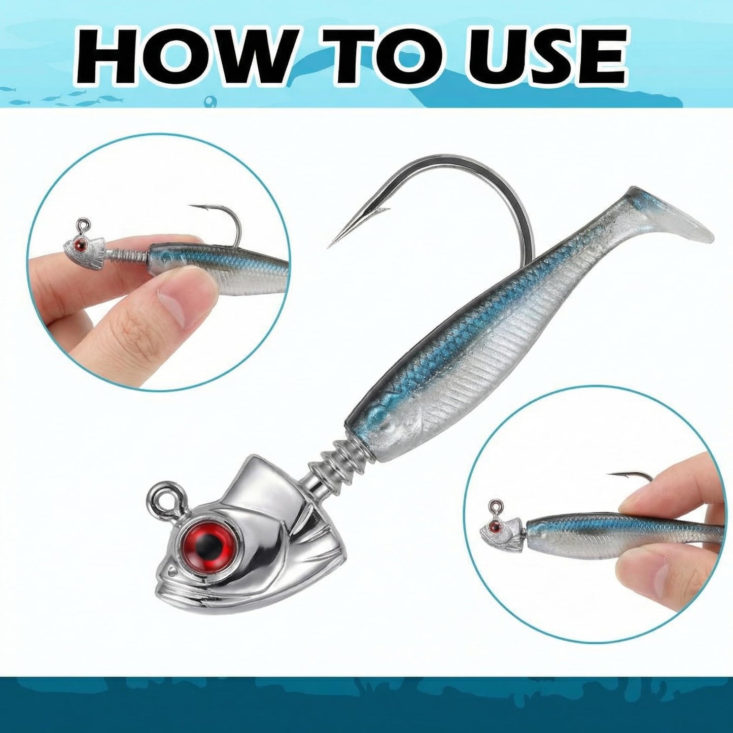 Tasdurian Swimbait Jig Heads for Fishing 3/0# 20 Pcs 3D Eyes Jig Head with Bait Keeper for Saltwater Freshwater 3/17 1/4 3/8 1/2 oz Fishing Hooks