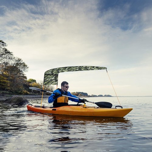 Kayak Sun Shade Canopy, Waterproof Single Person Sun Shade Portable Foldable Kayak Umbrella Canoe Awning Sun Shade Canopy for Kayak Outdoor Boat Canoe Fishing (Camouflage)