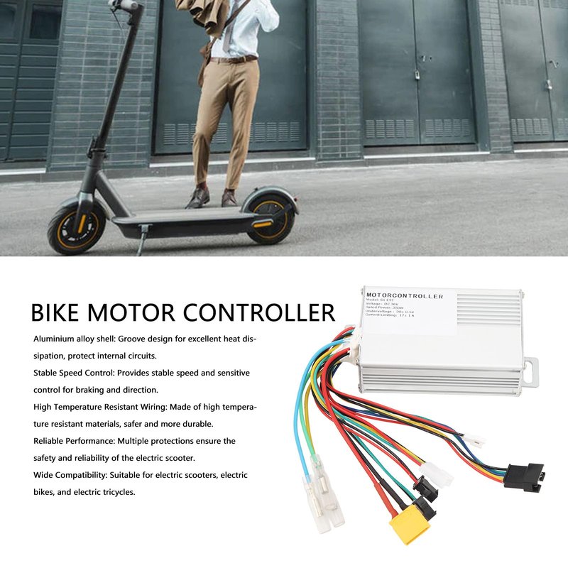 E Motor Controller, 36V 350W Electric Scooter Controller with Aluminum Alloy Shell, Aluminum Alloy Brushless Motor Controller for Electric Scooter