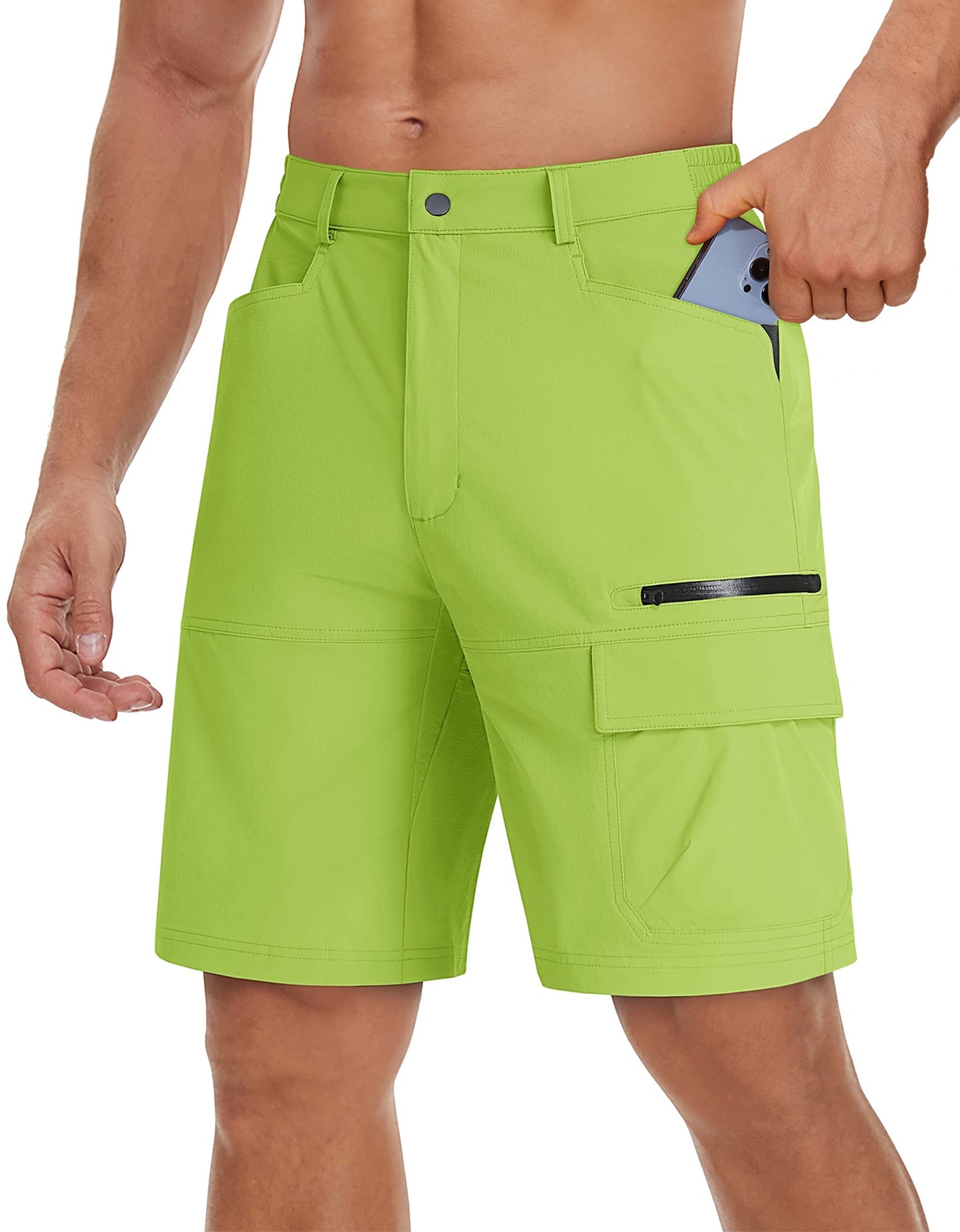 TACVASEN Men's Casual Shorts Lightweight Quick Dry Cargo Hiking Tactical Shorts Outdoor Summer with Zipper Pockets Yellow Green 34