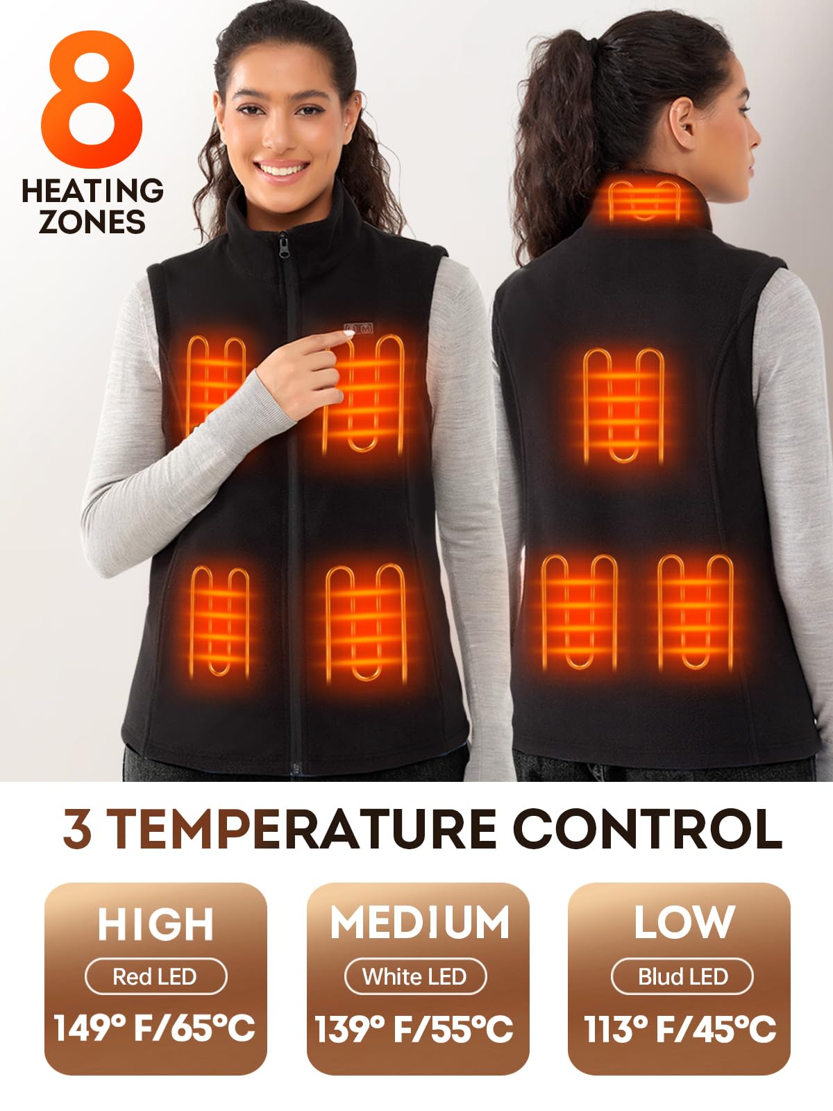 Muvenes Heated Vest for Women with 7.4V 16000mAh Battery Pack Included, Fleece Heated Vests Women, Electric Heating Vest-M