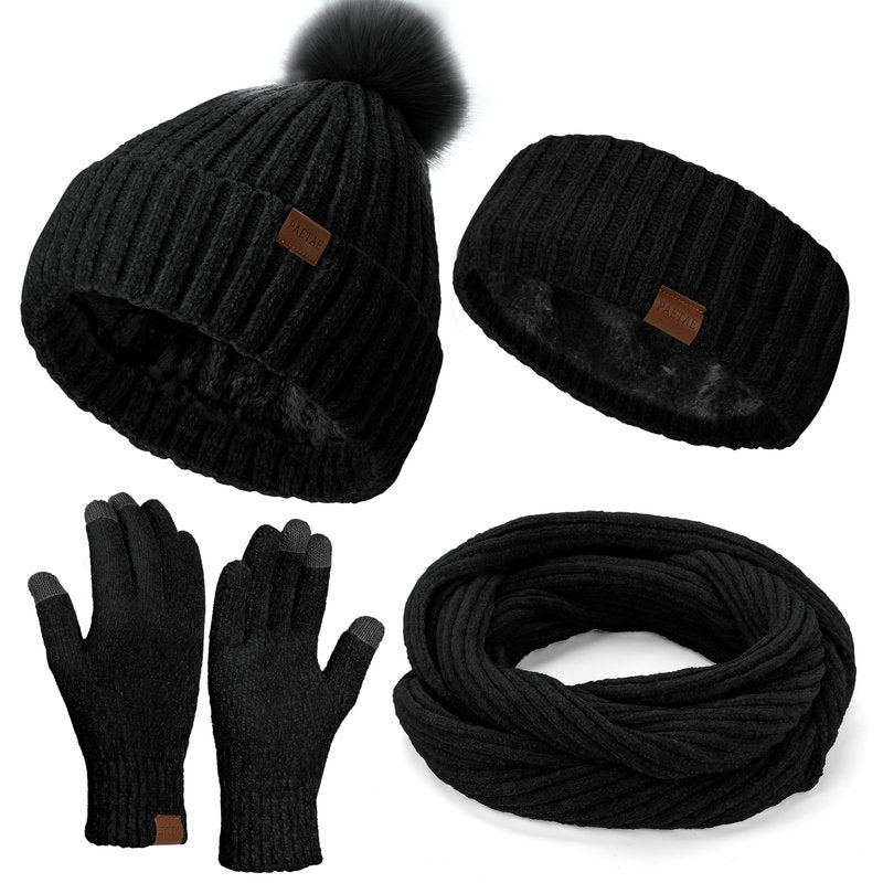 Winter Hats Gloves Scarf Set for Women, Beanie Hat Headband Ear Warmer, Infinity Scarf Touchscreen Gloves for Cold Weather