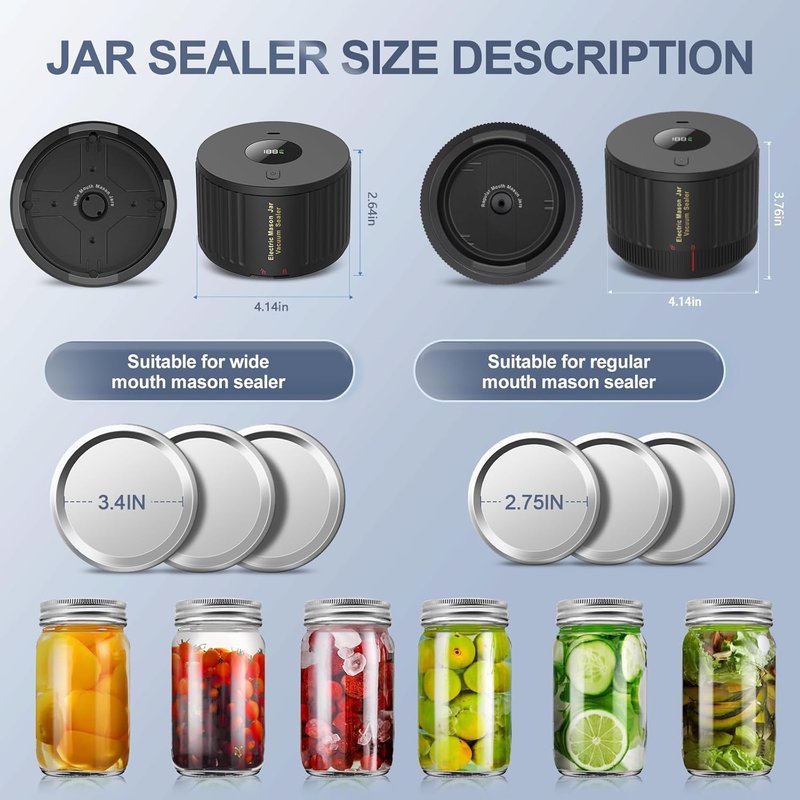 Mason Jar Vacuum Sealer - Electric Food Sealing Machine for Wide & Regular Mouth Jars | Black