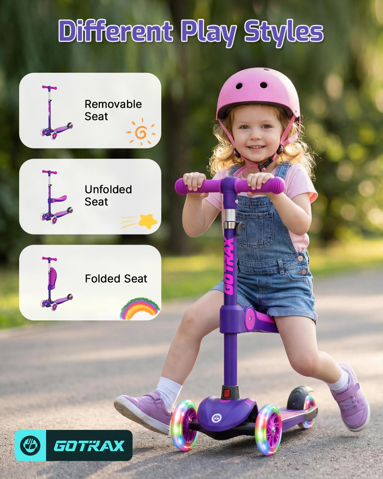 Gotrax KS3 Kick Scooter with Seat, 3 Wheels for Kids Age 2+, Gifts