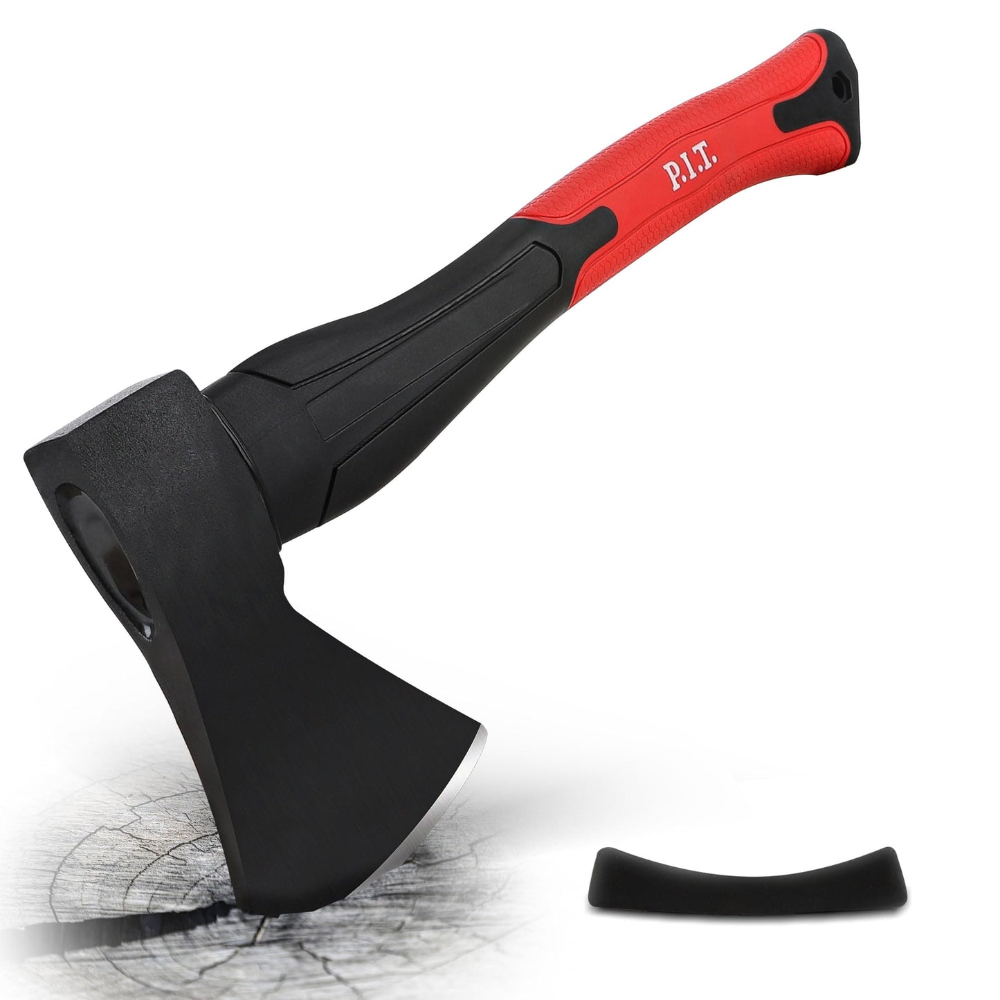 P.I.T. 15" Hatchet Axe, Camping Outdoor Hatchet for Wood Splitting and Chopping, Forged Steel Blade with Sheath,Shock Absorbing Fiberglass Anti-Slip Handle, Multi-Use Axe