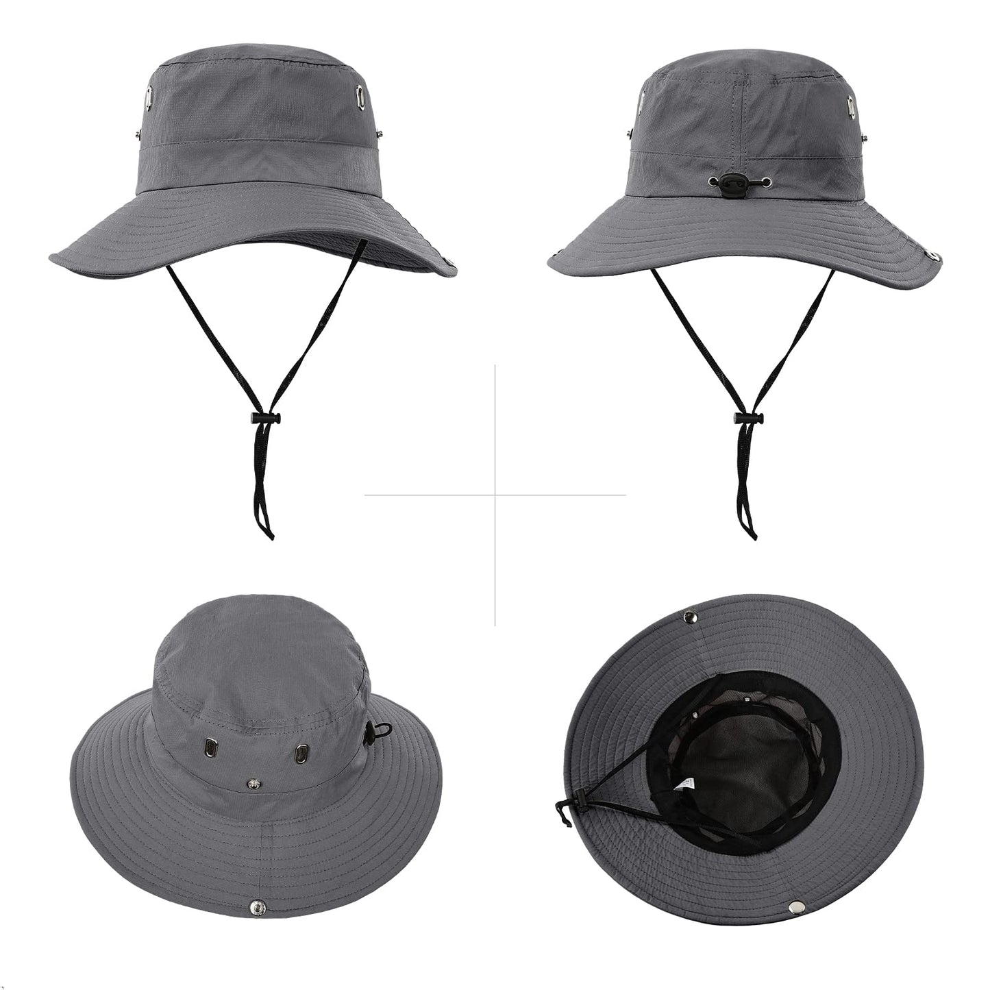 Surblue Boonie Sun Hat Wide Brim Fishing Hat with String UPF 50+ UV Protection Safari Cap Portable Bucket Hat for Men Women, Grey