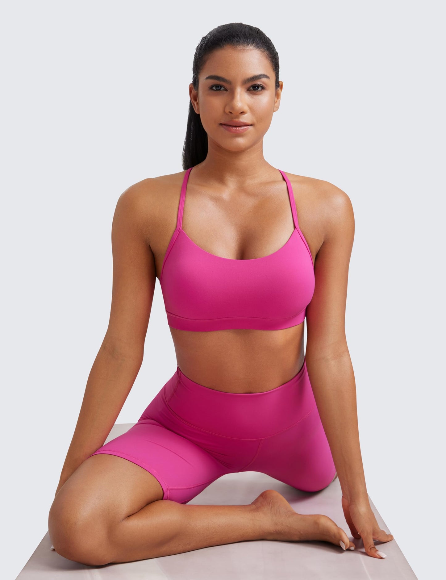 CRZ YOGA Butterluxe Y Back Sports Bras for Women - Padded Racerback Low Impact Spaghetti Thin Strap Workout Yoga Top Hibiscus Purple X-Small