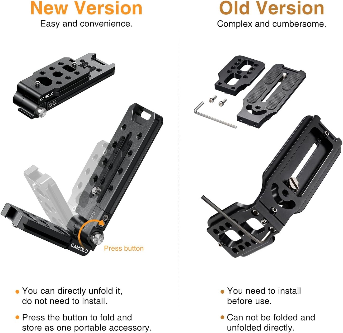 Foldable DSLR Camera L Bracket - Vertical & Horizontal Tripod with Quick Release Plate | Compatible with Canon, Nikon, Sony
