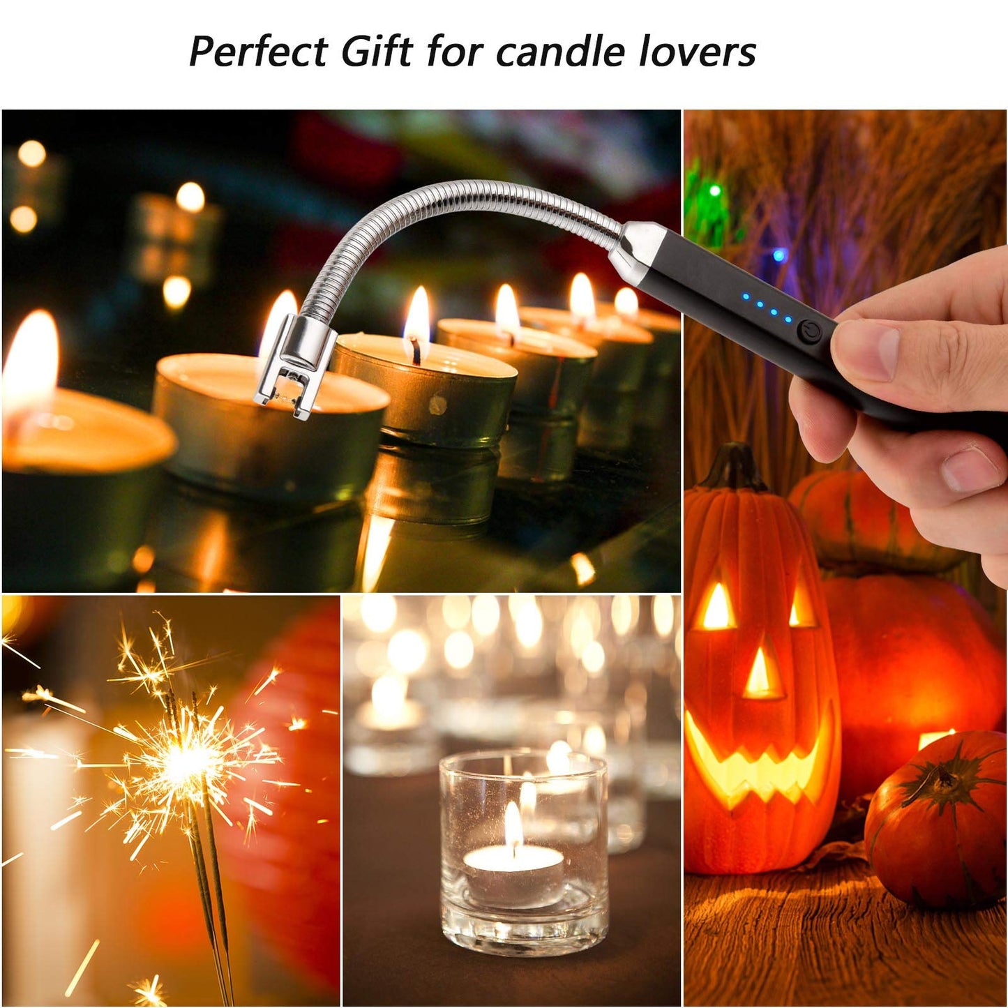 MEIRUBY Lighter Electric Candle Lighter Birthday Gifts for Women Mom Wife Men, Long Electronic Rechargeable USB Lighter Arc Windproof Flameless Lighters for Candle Camping BBQ (Black)