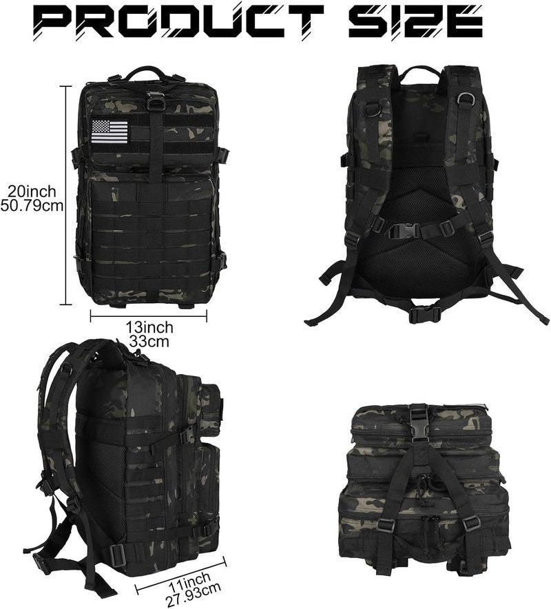 Military Backpack for Men - 45L Tactical Molle Rucksack | Heavy Duty Camouflage Bug Out Bag for Hiking & Gym