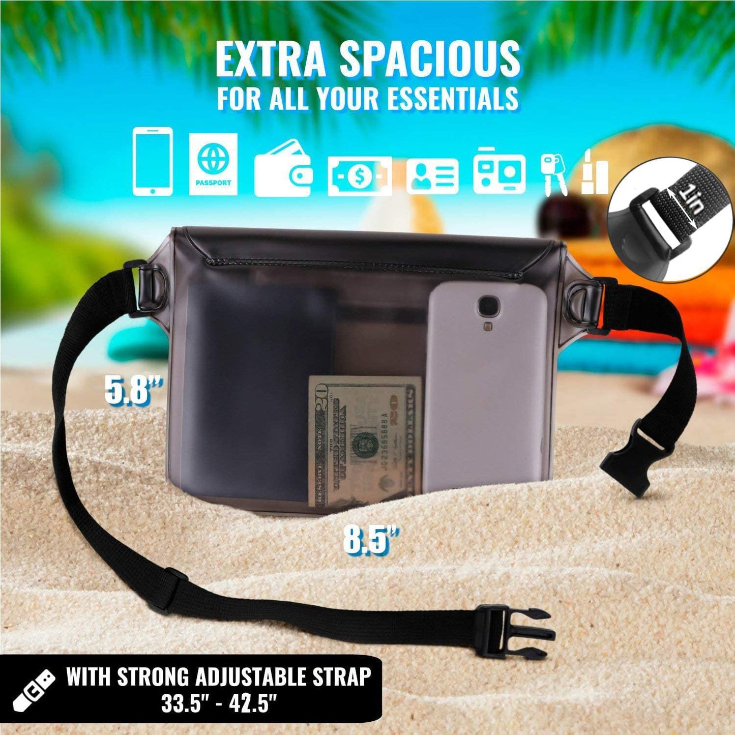 AiRunTech Waterproof Pouch with Waist Strap (2 Pack) | Beach Accessories Best Way to Keep Your Phone and Valuables Safe and Dry | Perfect for Boating Swimming Snorkeling Kayaking Beach(Grey+Yellow)