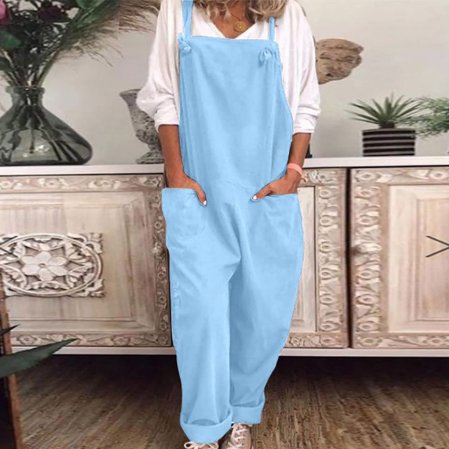 ESCBUKI Deals Ofthe Day Clearance Prime Prime Deals of The Day Linen Jumpsuits for Women Solid Wide Leg Jumpsuit Loose Fit Bib Overalls Jumpsuit Summer Womens Causal Overalls Casual Jumpsuits