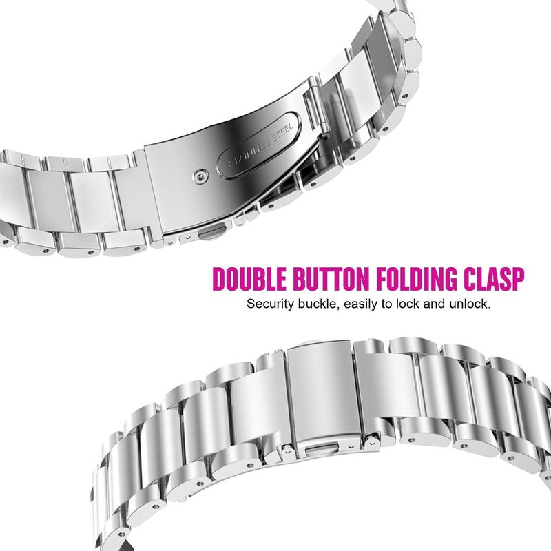 Lamshaw Compatible for Amazfit Helio Bands, Quick Release Stainless Steel Metal Replacement Straps Compatible for Amazfit Helio Fitness Tracker Wristband (Silver)
