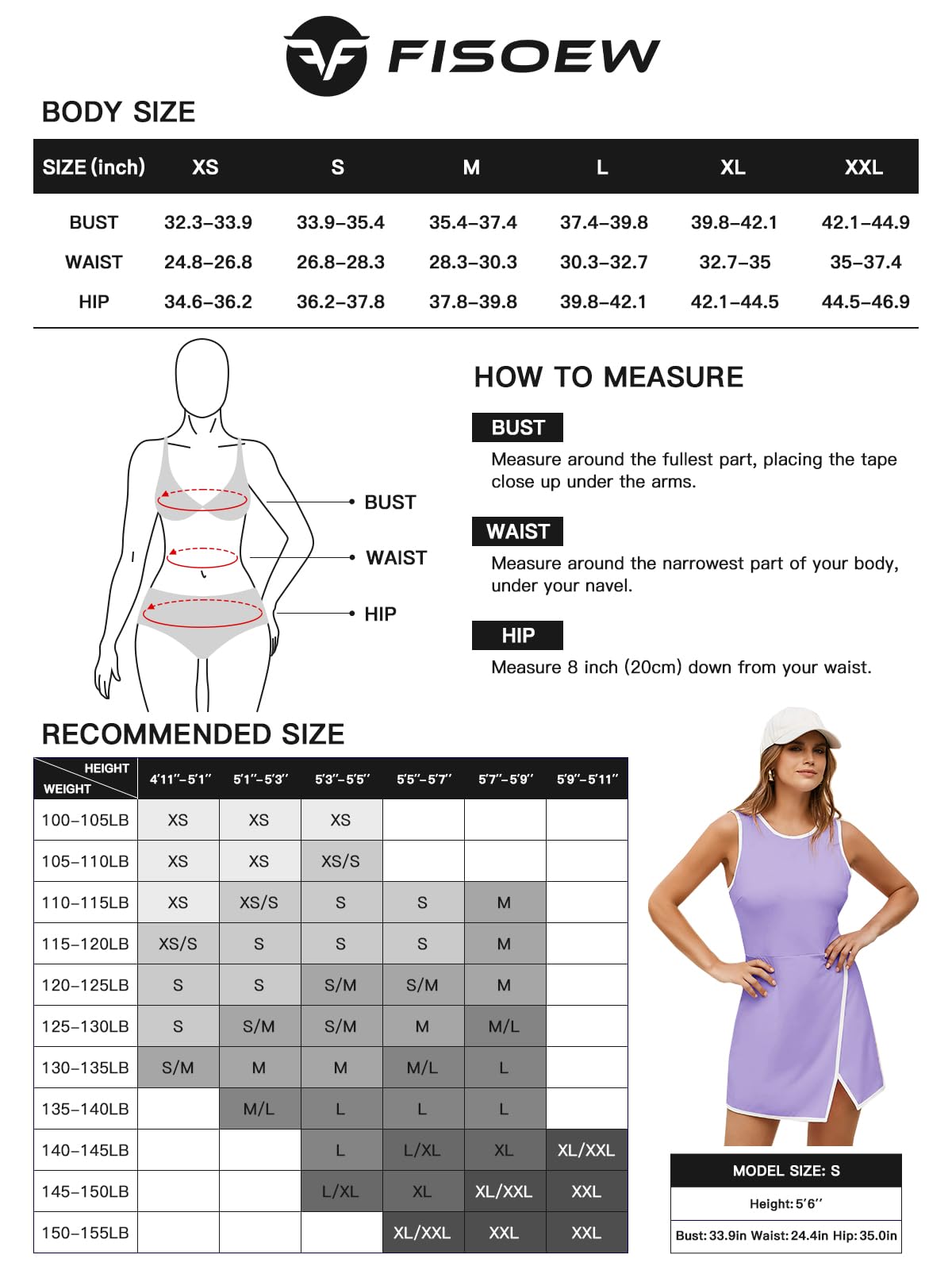 Fisoew Women's Workout Tennis Dress with Built-in Bra & Shorts Pockets Sleeveless Crewneck Golf Athletic Mini Dresses