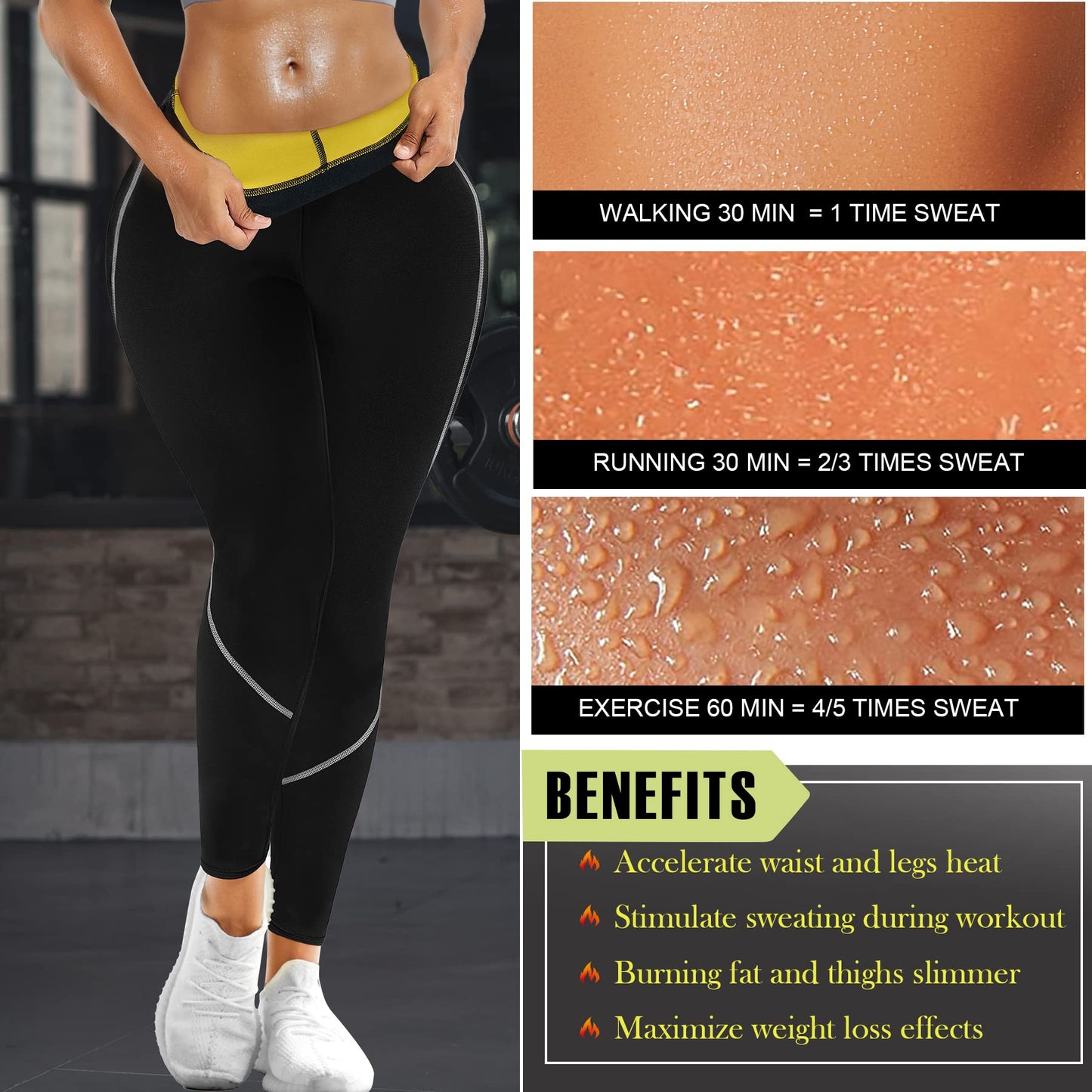 TrainingGirl Women Neoprene Sauna Leggings Sweat Shorts Weight Loss Workout Running Capris Slimming Compression Thermo Pants (Full Length Black, XL)