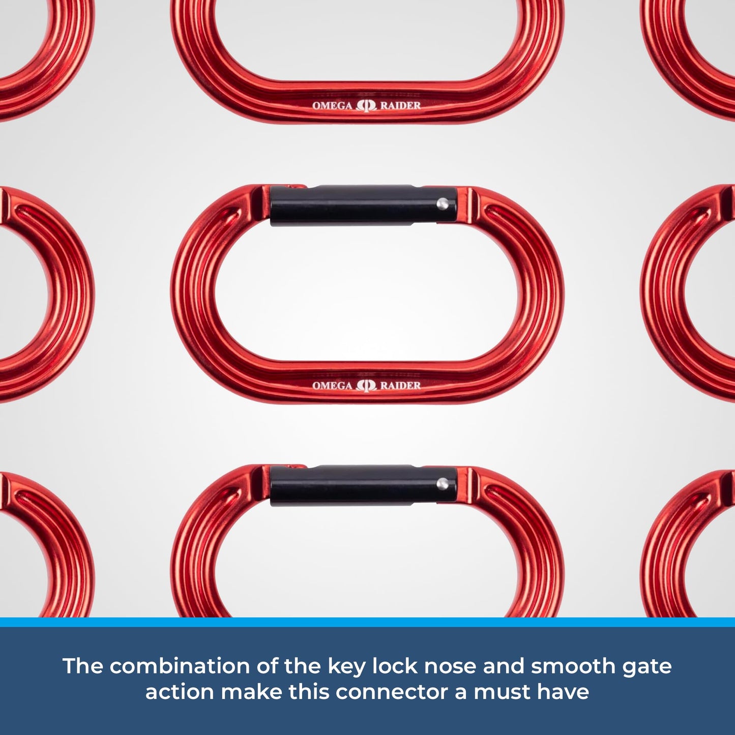 Omega Pacific Raider Aluminum Keylock Straight Gate Carabiner - Arborist, Outdoor, Adventurer, and Rescue Gear, Red