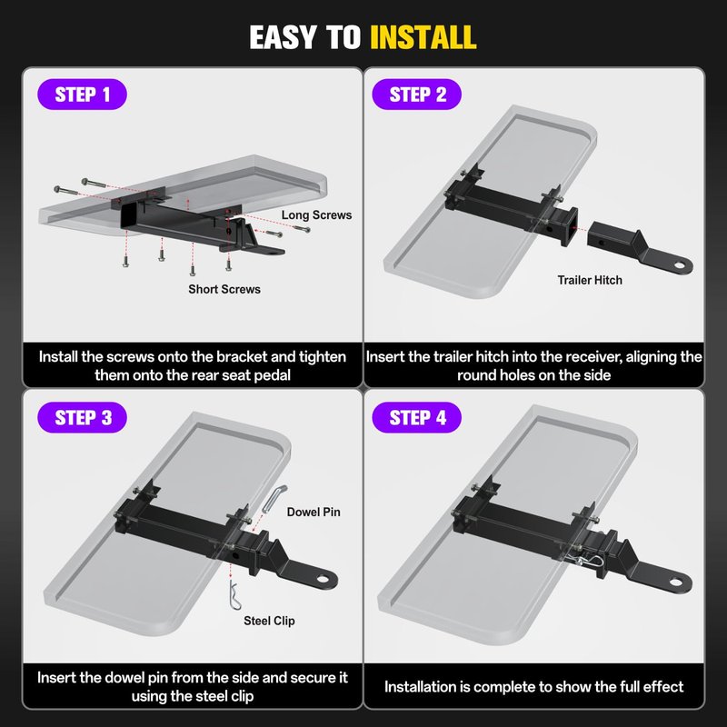 Golf Cart Trailer Hitch Kit, Heavy Duty Trailer Hitch with 2 Inch Receiver, Universal Golf Cart Tow Hitch for Club Car, EZGO, Yamaha and Other with Backseat Footrest Carts, Easy Installation, Sturdy