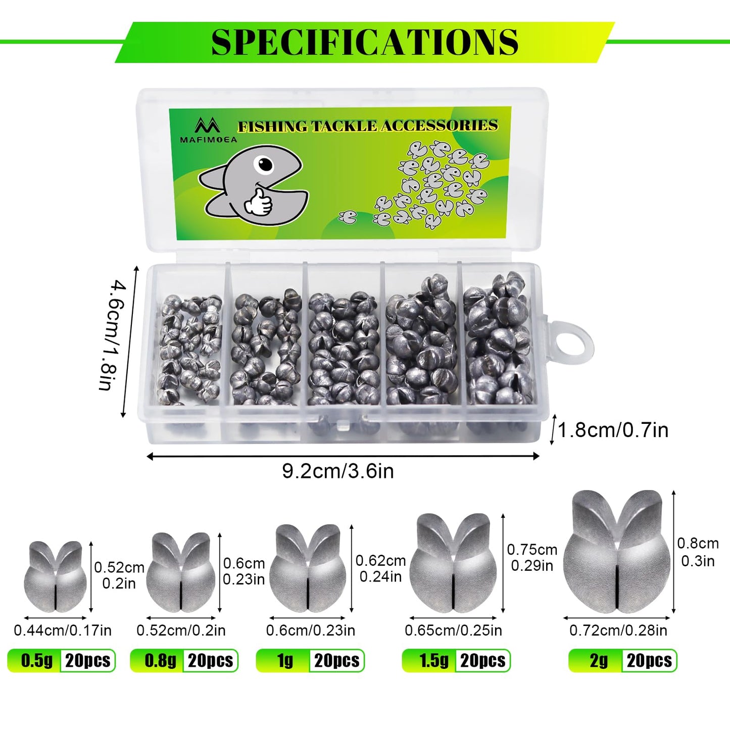 Fishing Split Shot Sinker Set, 100 Pieces Mixed Size Weights 1/7-1/50 oz, Removable Design with Storage Box, for Fresh and Saltwater (Mixed-0.02oz-0.07oz-100pcs)