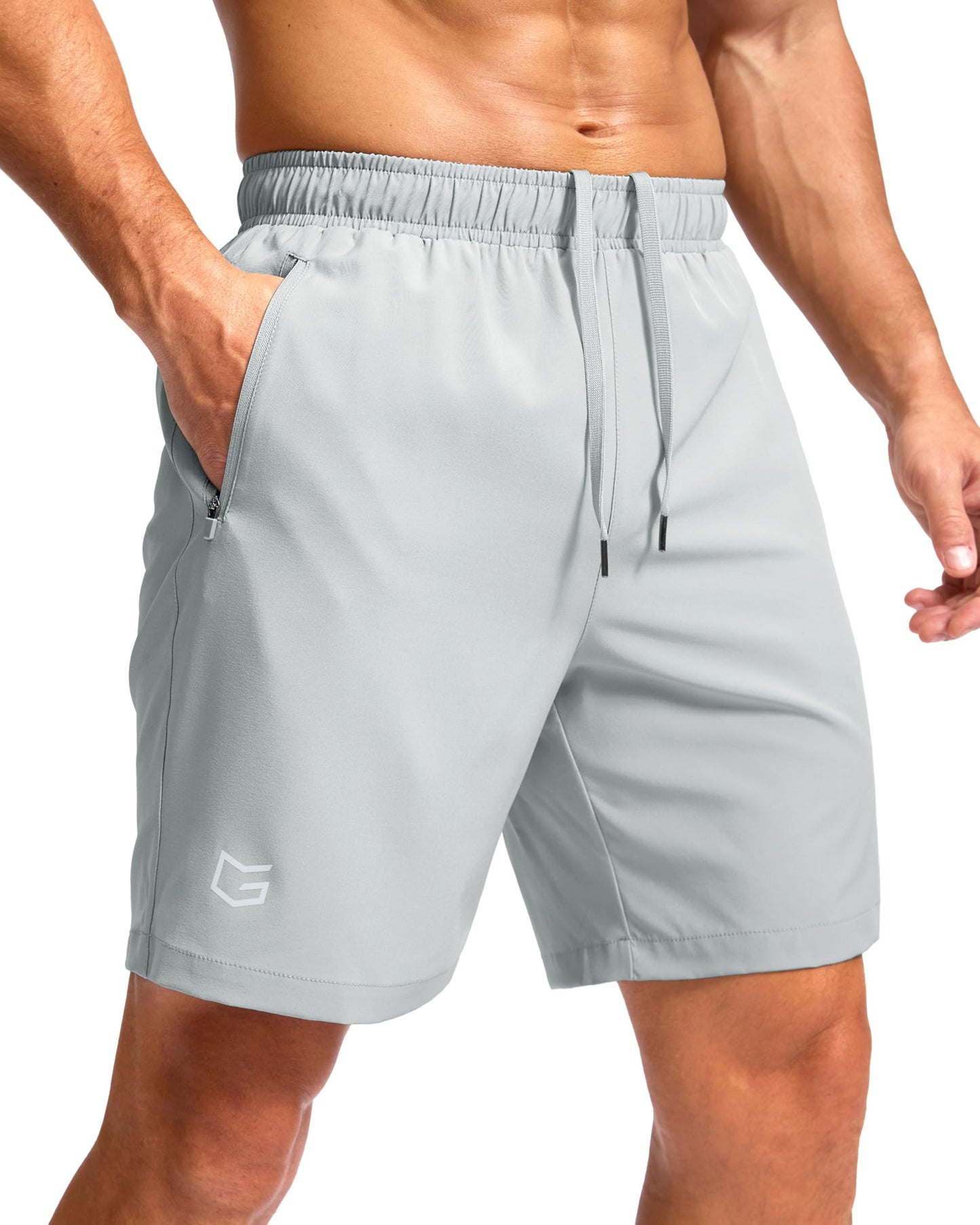 G Gradual Men's Athletic Running Shorts with Zipper Pockets Quick Dry 7"/ 5"/ 9" Workout Gym Shorts for Basketball Hiking(Platinum Grey,7XL)