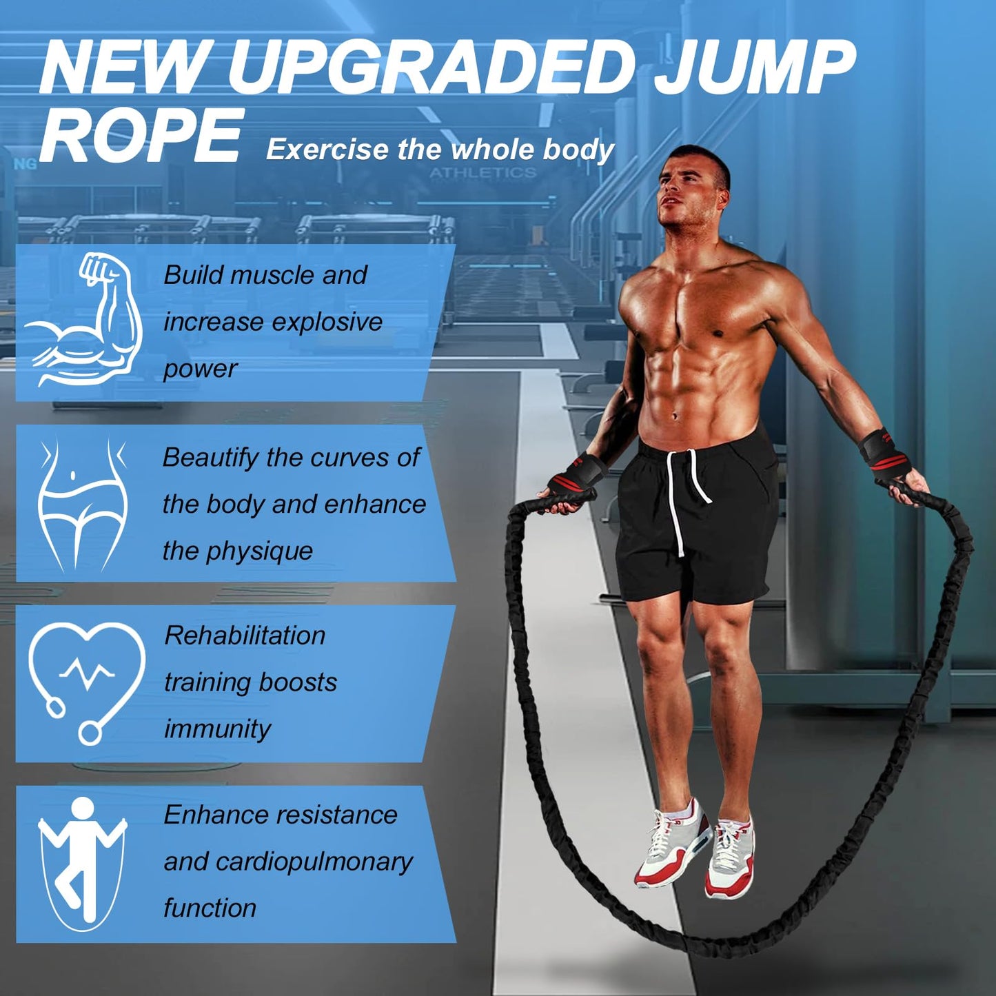 Weighted Jump Rope, Heavy Jump Rope, Exrecise Rope, 2.8 lb 1inch Dia 10.5ft Workout Rope, Battle Rope,Jump Rope for Fitness, Jump Ropes for Home Workout,Weighted Jump Rope for Men Women