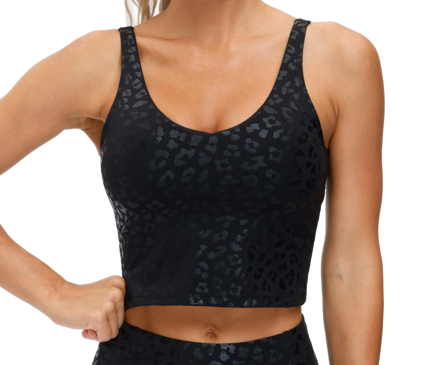 THE GYM PEOPLE Womens Leopard Longline Sports Bra Wirefree Padded Medium Support Yoga Bras Gym Running Workout Tank Tops
