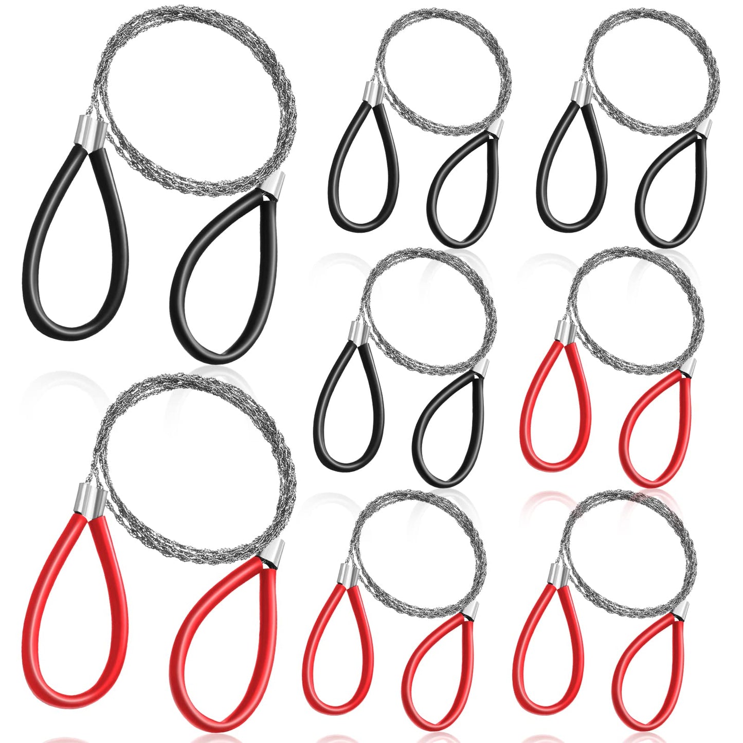 8 Pcs PVC Pipe Cable Saw Stainless Steel Wire Saw PVC Pipe Cutter Hand Pocket String Rope Saw Emergency Survival Saw PVC Pipe Cutting Tool for Wood Camping Hiking Hunting, Red, Black, 23.62 Inch